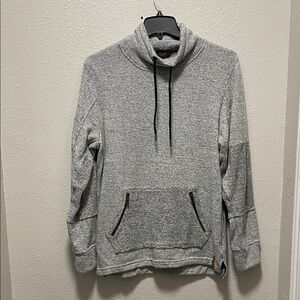 Gray Cowl Neck Hoodie with Front Pocket